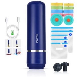 HSLGOVE Vacuum Sealer, 18-in-1 Mason Jar Vacuum Sealer Kit(1 Handheld Sealer + 10 Mason Jars Lids + 5 Bags + 2 Wine Stopper)-Navyblue