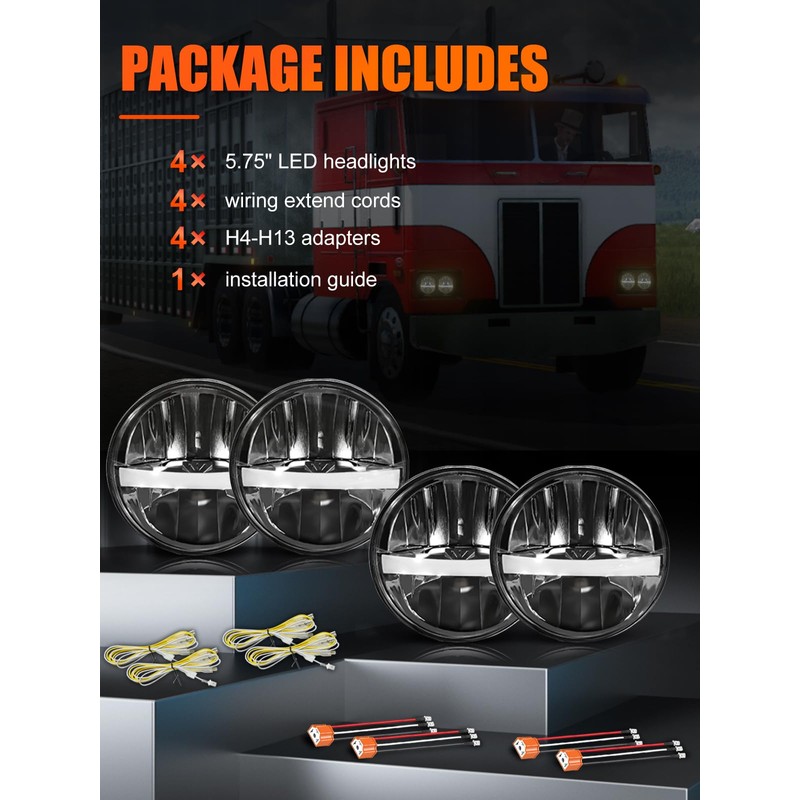 UNI-SHINE 5 3/4'' 5.75 inch LED Headlights Round 4pcs Reflector