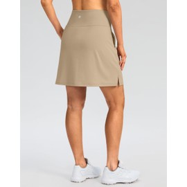 SANTINY 18" Skorts for Women 3 Pockets High Waist Long Athletic Tennis Skirt Golf Skort for Casual Summer Travel (Khaki_L)
