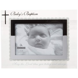 Malden International Designs Baby's Baptism Mirrored Glass With Silver Metal Inner Border Picture Frame, 4x6, Silver