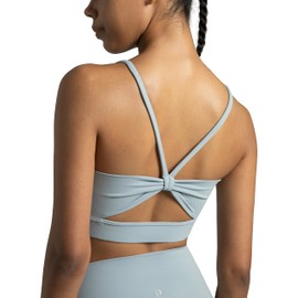 Colorfulkoala Women's Dreamlux Bowknot Strappy Sports Bras Light Impact Workout Yoga Tops(M, Faded Denim)