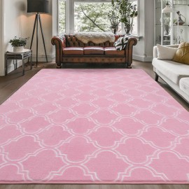 Amearea Fluffy Indoor Trellis Rug, Soft Moroccan Home Rugs for Bedroom, Shag Modern Area Rug for Living Room Kids Room Nursery, Easy Clean, Geometry Home Decor Low Pile Carpet, Pink 4x6 Feet