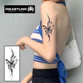 INKARTLINK Tattoo Tech, 2 Sheets Large Semi Permanent Tattoo, Adult Art Design Temporary Tattoos, Lasts 1-2 Weeks, Waterproof, Realistic Look, No Adhesive, No Reflection (Streamlined Butterfly Design)