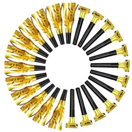 24pcs Party Blowers,Gilding Noisemakers Party Blowouts Squawkers Fringed Noise Maker,Birthday Noisemakers Birthday Blow Horns Party Whistles (Black and gold)