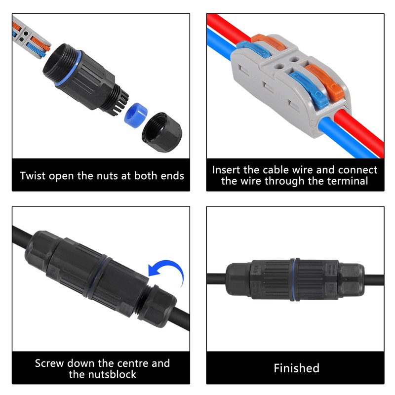 4pcs IP68 Outdoor Waterproof Junction Box, 2 Way Electrical Cable