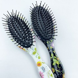 Oval Floral Seven Star Hairbrush (Small) 2 Black
