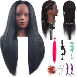 22 Inch Mannequin Head Training Head Manikin Cosmetology Doll Head for Beginners Hairdressers Braiding Hair Salon Hairstyling Practice with 100% Yaki Synthetic Fiber