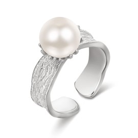 AENEAS Pearl Ring Sterling Silver Pearl Rings for Women Adjustable Open Freshwater Pearl Band Ring Jewellery Gifts for Women