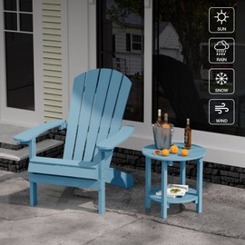 YEFU Adirondack Side Table, 18" Double Outdoor Side Table Set of 2, Poly Lumber end Table, Weather Resistant for Indoor, Patio, Pool, Porch, Backyard-Blue