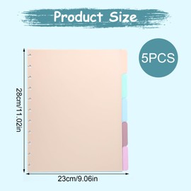 5pcs Discbound Notebook Divider, 11x9in Colorful Plastic Index File Dividers A4 Plastic Discbound Planner Inserts Disc Bound Planner Binder Pocket Inserts for Binder Folder Office Accessories