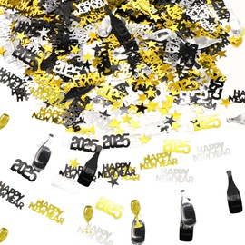 New Year's Eve Confetti, New Year's Eve Table Decoration, Happy New Year Decoration 2025, Silver Gold Black New Year Party Confetti Confetti Confetti for Wedding New Year Decoration New Year's Eve