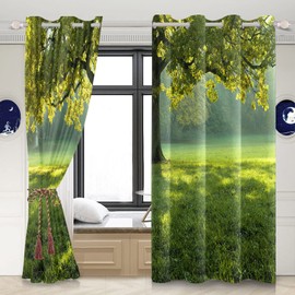 Umpoo 42x84 Inch Forest Blackout Curtains Spring Tree Sunlight Grassland Green Woodland Lawn Natural Landscape for Living Room Bedroom Window Drapes, 2 Panels Home Set with Holes