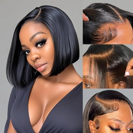 YATUWIN Bob Wig Human Hair 13x4 HD Lace Front Wigs Human Hair 8 Inch Glueless Transparent Lace Frontal Bob Wigs 180% Density 12A Brazilian Short Bob Pre Plucked with Baby Hair Wig for Women