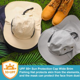 Therwen 6 Pcs Unisex Sun Hats for Men Women Hiking Safari Hat Wide Brim UV Sun Protection Cap with Neck Flap for Outdoor (Classic Color)