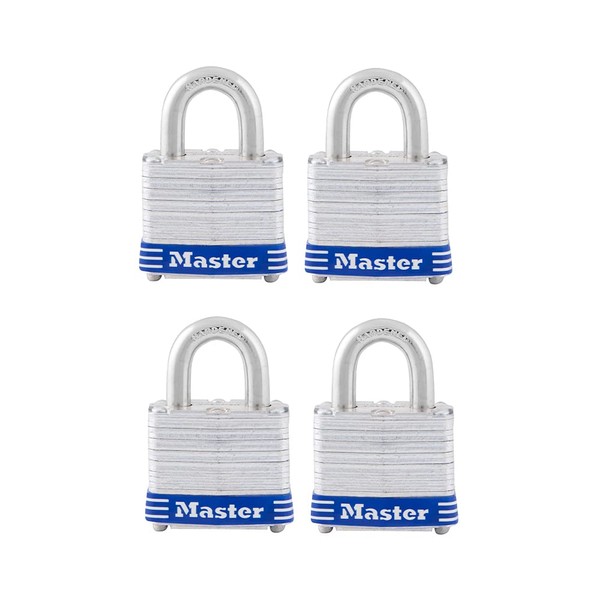 Master Lock 3008D Outdoor Padlock with Key, Pack of 4 Keyed-Alike Silver 1-1/2 Inch
