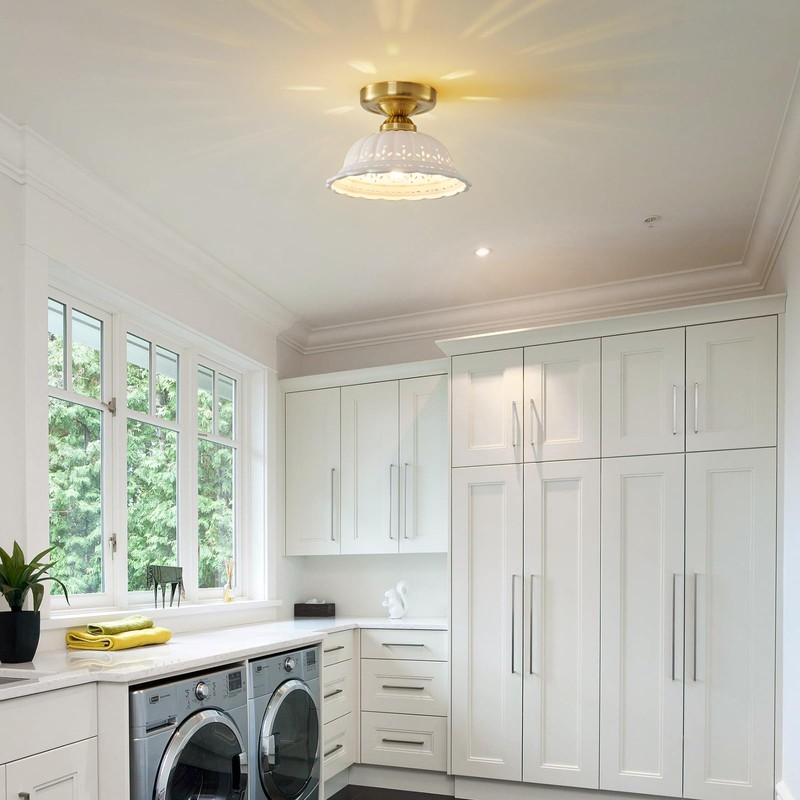 Vintage Ceramic Semi Flush Mount Ceiling Light - 2 Pack,