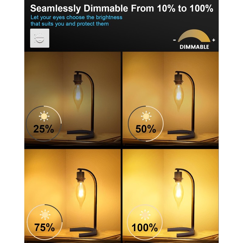 60W Candelabra Light Bulbs, E12 B10 Clear Candle Base Bulb