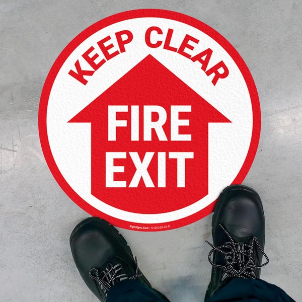Keep Clear Fire Exit Up Arrow, 10x10 inches, Floor Decal