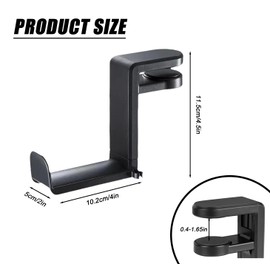 360° Rotation Headphone Hook Stand for Gaming Headphone,Adjustable Under-Desk Headphones Holder Organizers(Black)