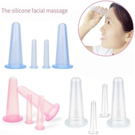 Calsgkspray 4 Pieces Blue Silicone Facial Cupping Therapy Set,Anti Cellulite Vacuum Cupping Cups for Face and Eye Cupping Massage，Massage Tools,Health Care Products(2 Small + 2 Large)