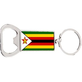 Zimbabwe Rectangle Bottle Opener Metal Keyring and Velvet Gift Bag