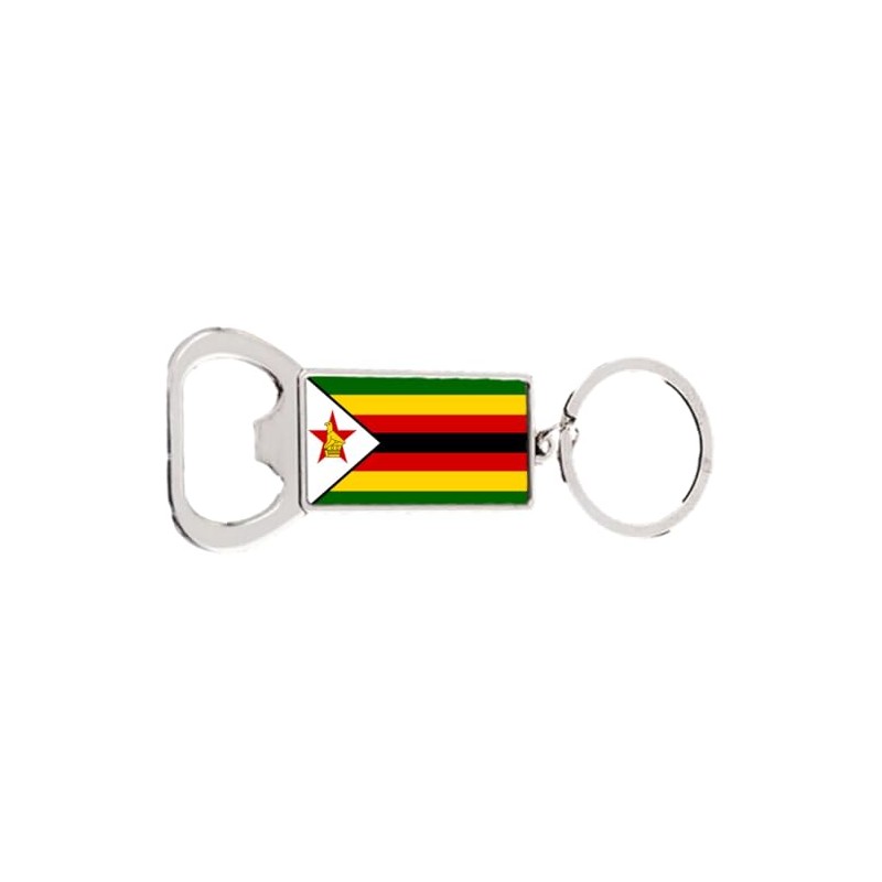 Zimbabwe Rectangle Bottle Opener Metal Keyring and Velvet Gift Bag