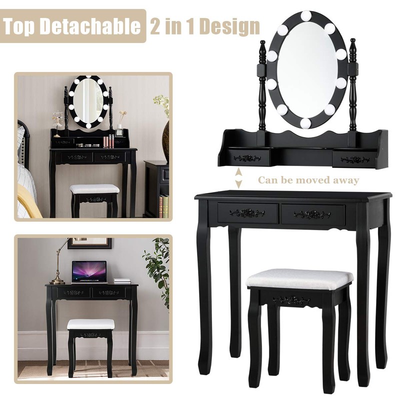 DORTALA Vanity Table Set, Makeup Dressing Table with 10 Dimmable