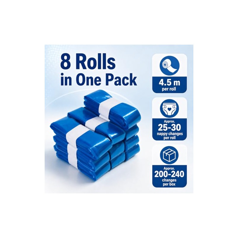 8 Pack Nappy Bin Refills layer Anti-Odor Compatible with Most