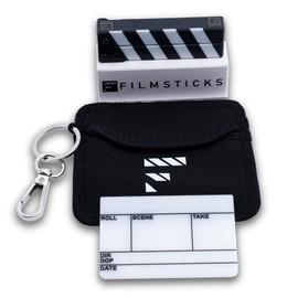 Filmsticks Premium Clapperboard Kit NANO EU Layout, 76x70 mm, Acrylic Film Slate with All Weather ABS Clapper Sticks, Compact Professional Movie Slate for Film and TV Production