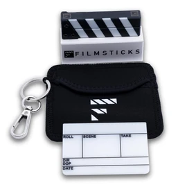 Filmsticks Premium Clapperboard Kit NANO EU Layout, 76x70 mm, Acrylic Film Slate with All Weather ABS Clapper Sticks, Compact Professional Movie Slate for Film and TV Production