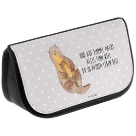 Mr. & Mrs. Panda Otter with Child Cosmetic Bag, gray, Hand Drawn