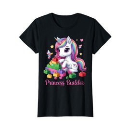 Princess Builder Unicorn for Girls – Building Blocks Bricks T-Shirt