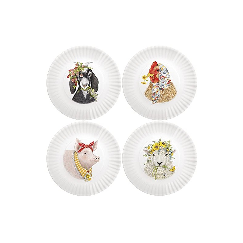 Mary Lake-Thompson Farmhouse Animals 7-1/2" Melamine Snack Dessert Appetizer Plates,