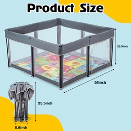 YIERYA Foldable Baby Playpen for Babies and Toddlers, Baby Fence Play Pens for Indoor & Outdoor, Sturdy Safety Play Yard with Breathable Mesh and Anti-Slip Mat, 50 * 50 Grey