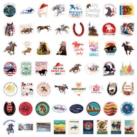 55Pcs Kentucky Derby Horse Racing Stickers Pack, Waterproof Vinyl Stickers for Water Bottle, Laptop, Horse Party Favors & Gifts for Girls, Women, and Kids