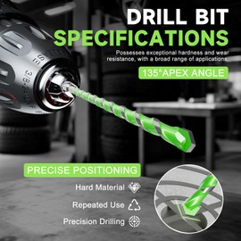 5 Pack 1/8 inch Masonry Drill Bit Set - Carbide Tip Hex Shank Concrete Drill Bits for Brick, Tile, Cement, Glass & Plastic