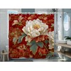 WODEJIA Red Peony Shower Curtain, Chinese Style Floral Embroidery Bathroom