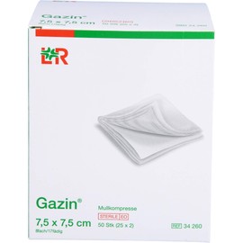 Gazin Gauze Swabs 75 cm x 75 cm Sterile 8-Ply 25 x 2 Pieces 150 g White Pack of 50