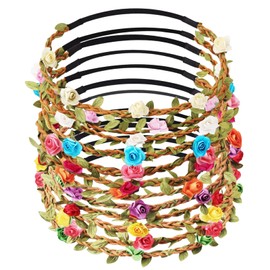 Flower Headband Flower Wreath Hair Accessories, 12 Multicoloured Women Girls Flower Crown Floral Garland Headbands with Elastic Band for Party Wedding Beach