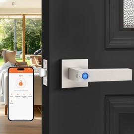 Probrico Smart Lock Keyless Entry Door Lock with Handle, Satin Nickel Smart Locks for Front Door Fingerprint Door Handle for Bedroom Bathroom, Electronic Biometric Digital WiFi APP Control