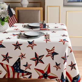 XCHI Pentagram Stars America Patriotic 4th of July Memorial Day Independence Day Tablecloth Rectangle Washable Table Covers for Home Party Decorations 60x84 Inch