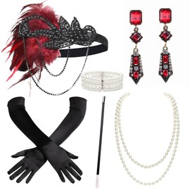 BABEYOND 1920s Flapper Accessories Costume Accessories Set 20s Flapper Headband Pearl Necklace Gloves Plastic Holder