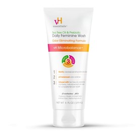 vH essentials, Jabón femenino diario con pH balanceado, con aceite de árbol de té y prebiótico, 6 onzas líquidas, (Paquete de 1) 54306 Clear