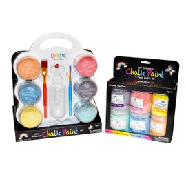 DIY Sidewalk Chalk Paint Set & 6pk Refill - Non-Toxic, Washable Powdered Chalk - Simply Mix in Water and Use a Paintbrush to Create Colorful Artwork on The Sidewalk or Chalkboard, for Kids Ages 5+