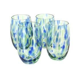 Blue Rose Polish Pottery Cobalt and Green Confetti Water Glass Set