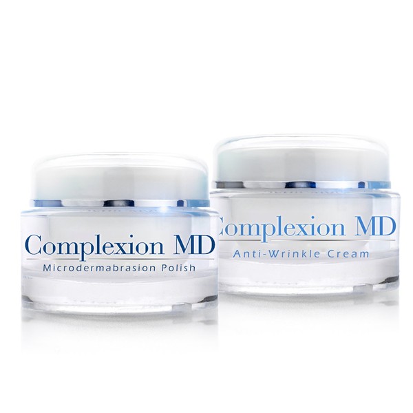 Complexion MD Anti Aging 2 Step Skin Care System (Bundle) - Microdermabrasion Scrub (1.69 oz) + Anti Wrinkle Cream (1 oz) - Reduce Fine Lines & Wrinkles - with Peptides & Hyaluronic Acid