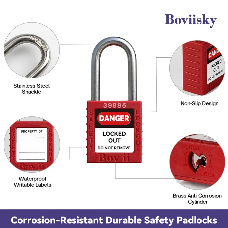 Boviisky Lockout Tagout Kit with Red Safety Padlocks, Hasps Set,
