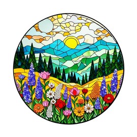 Mountain Wildflower Stained Glass Suncatcher - 3.5" Floral Window Hanging with Safe Iron Frame, Chain & Suction Cup - Botanical Art Decor Gift for Women, Plant Lovers, Mom, Housewarming