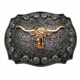 Xwest Golden Longhorn Bull Western Belt Buckle