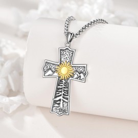 JERELI Mountain Necklace Sterling Silver Mountain Chain Mountain Cross Necklace for Men Women, Sterling Silver, No Gemstone